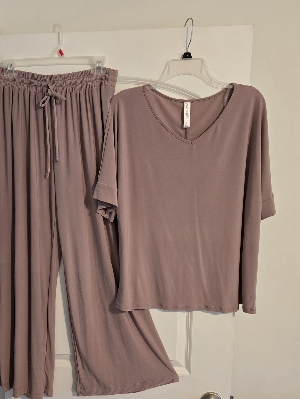 Women's V-Neck  Pants And Top Dear Scarlett In Tan.